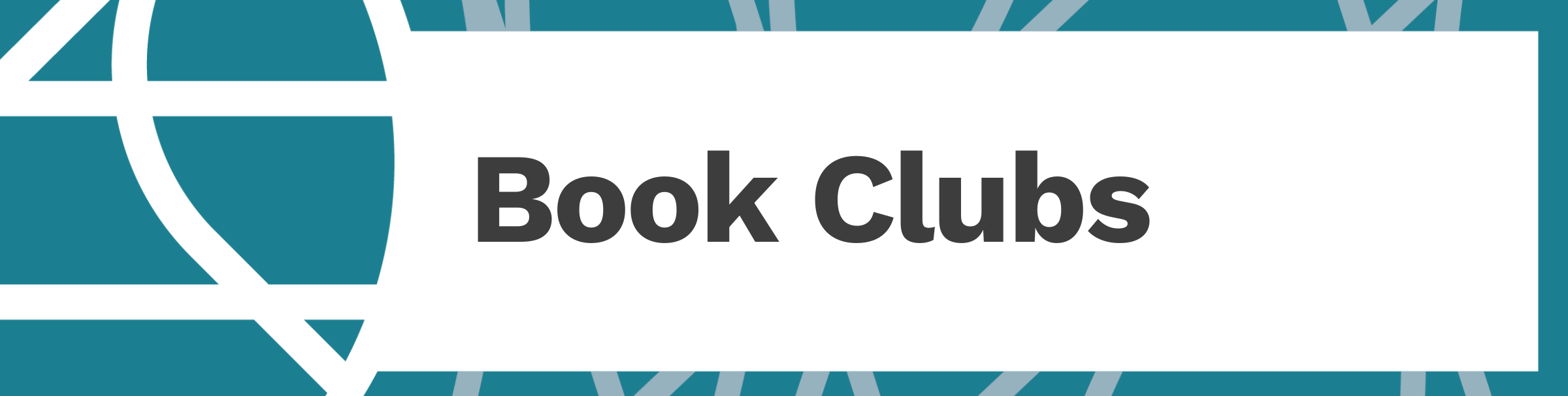 Library logo frame in teal with text "Book Clubs"