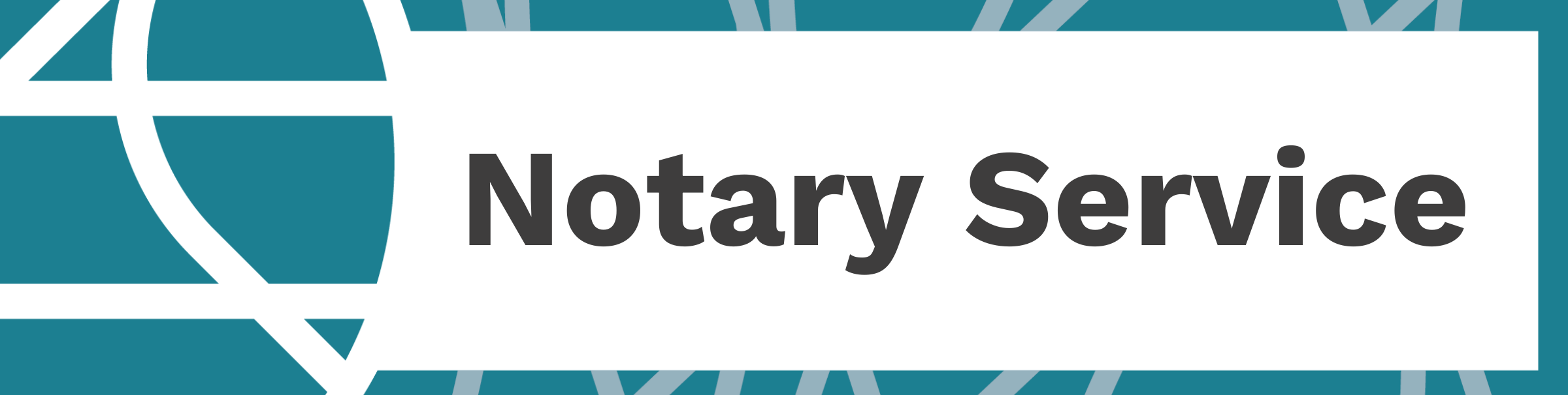 Library logo frame in teal with text "Notary Service"