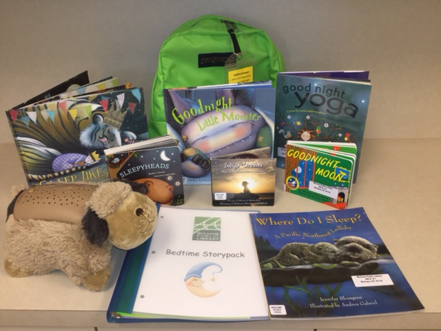 Green backpack with books and activities