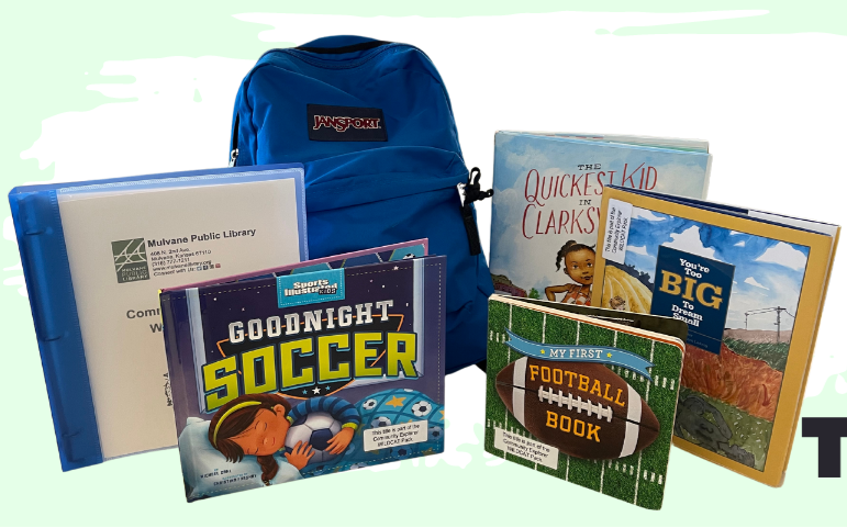 Blue backpack with books and passes to Mulvane sports games