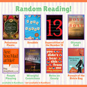 The words "Random Reading" above book recommendations including Death in the Garden, Word Freak, Most Notorious Superstition, Boys In The Boat, Are You Mad At Me, Framed, You Didn't Hear This From Me, and Bringing Home the Birkin.