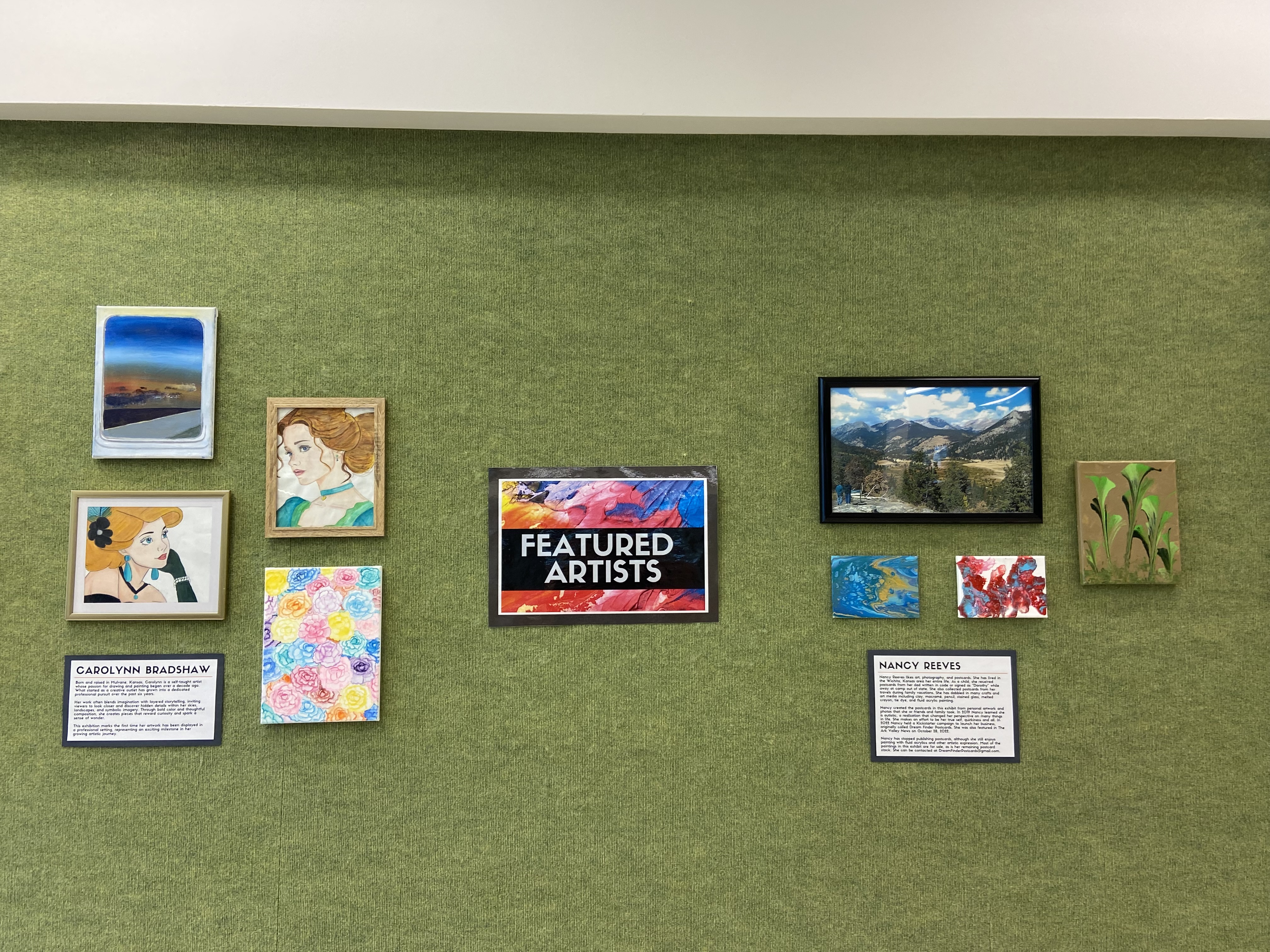 various art on green textured background