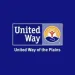 blue plain with split rectangle saying United Way with cupped hand circle logo
