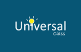 Universal class logo blue background white text lightbulb