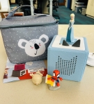 Toniebox blue with carrying case and Elsa, Bedtime stories, and spidey and friends figurine