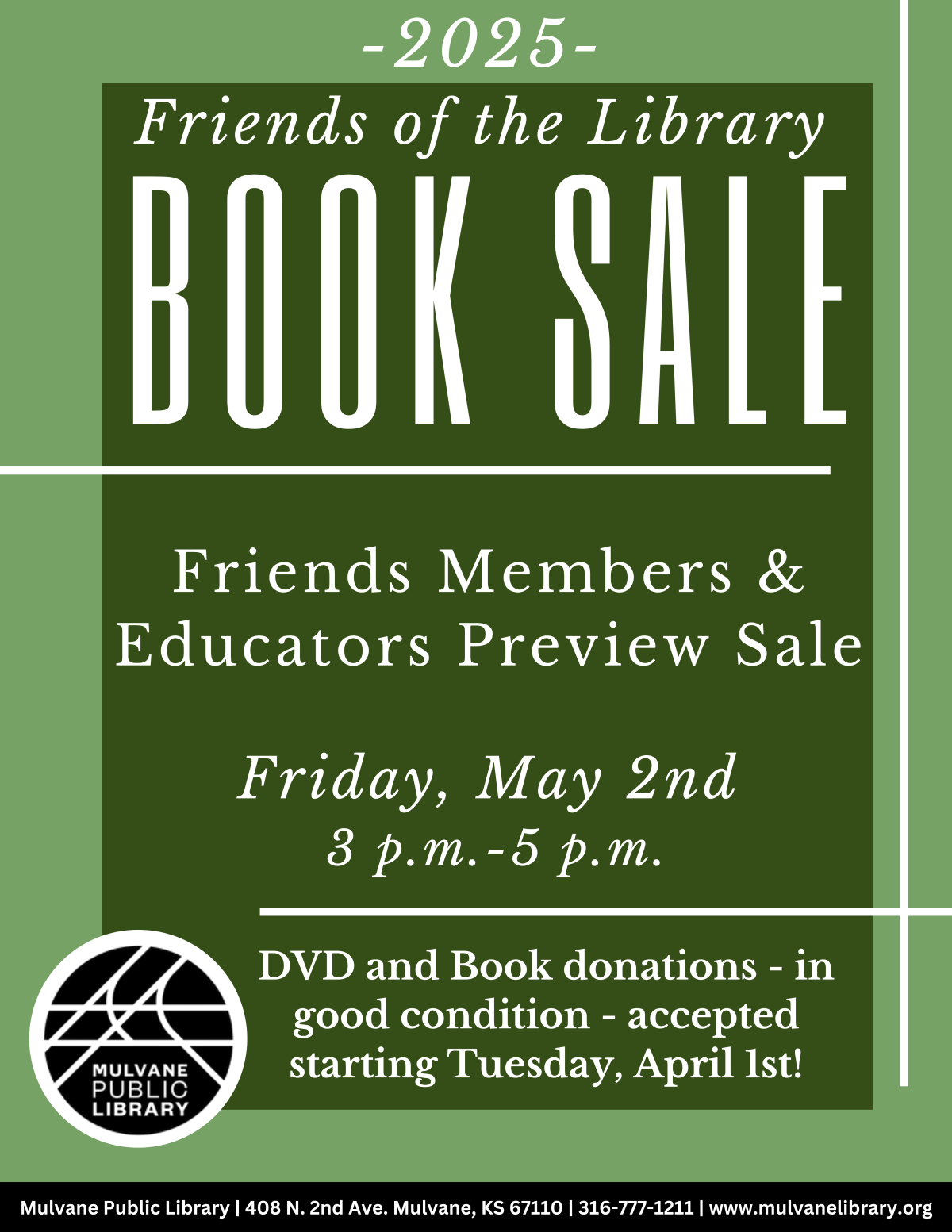 Green flyer book sale dates May 3rd 3 to 5pm friends members and educators only